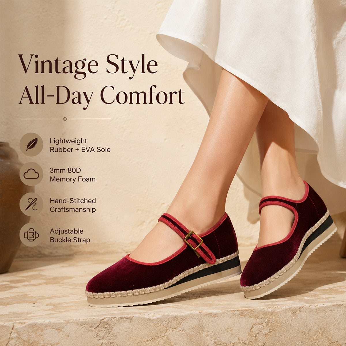 Women's Mary Jane Espadrilles - Burgundy