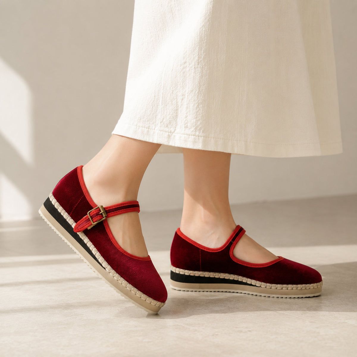 Women's Mary Jane Espadrilles - Burgundy