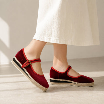 Women's Mary Jane Espadrilles - Burgundy