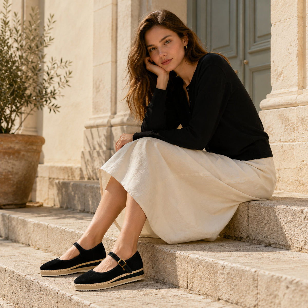 Women's Mary Jane Espadrilles - Black