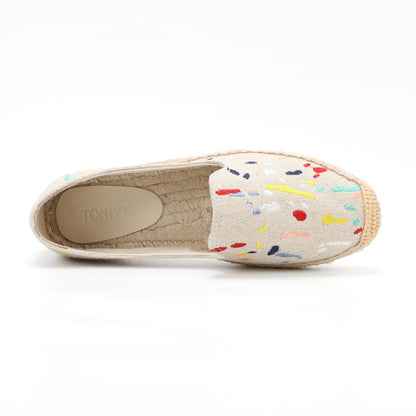 Beige Graffiti women's platform espadrilles, style W-P9869
