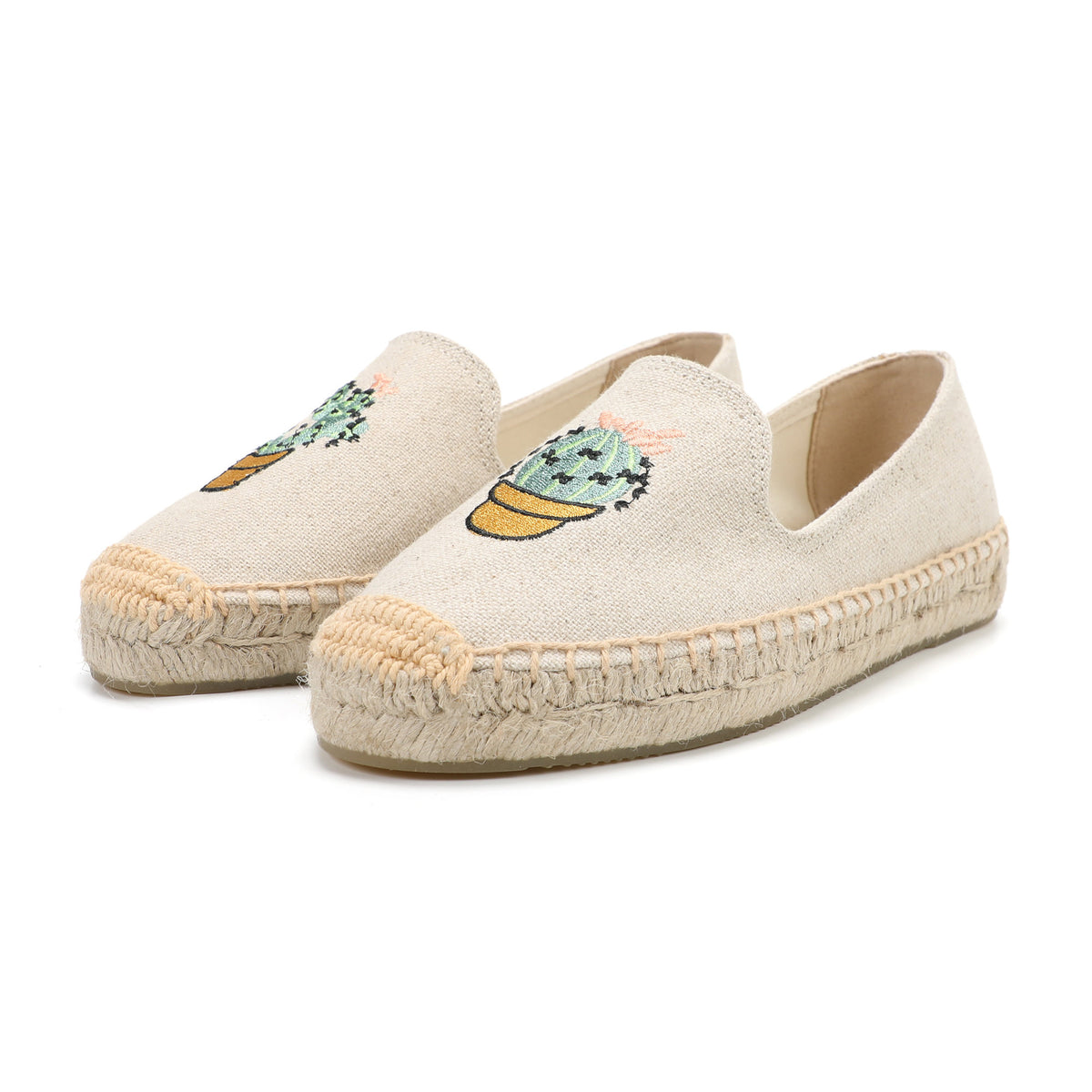 Beige Potted Cactus women's platform espadrilles, style W-P9875