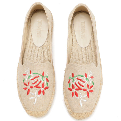 Beige Red Leaves women's platform espadrilles, style W-P9905