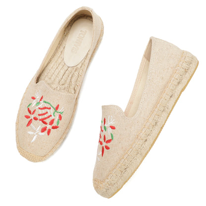 Beige Red Leaves women's platform espadrilles, style W-P9905