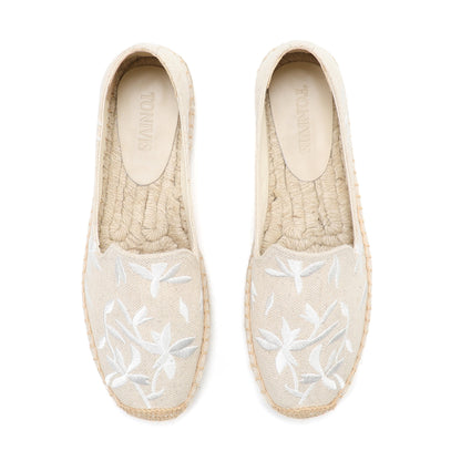 Beige White Floral women's platform espadrilles, style W-P9906