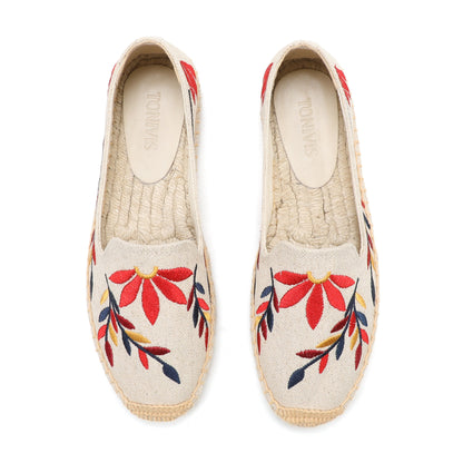 Beige Colorful Leaves women's platform espadrilles, style W-P9908