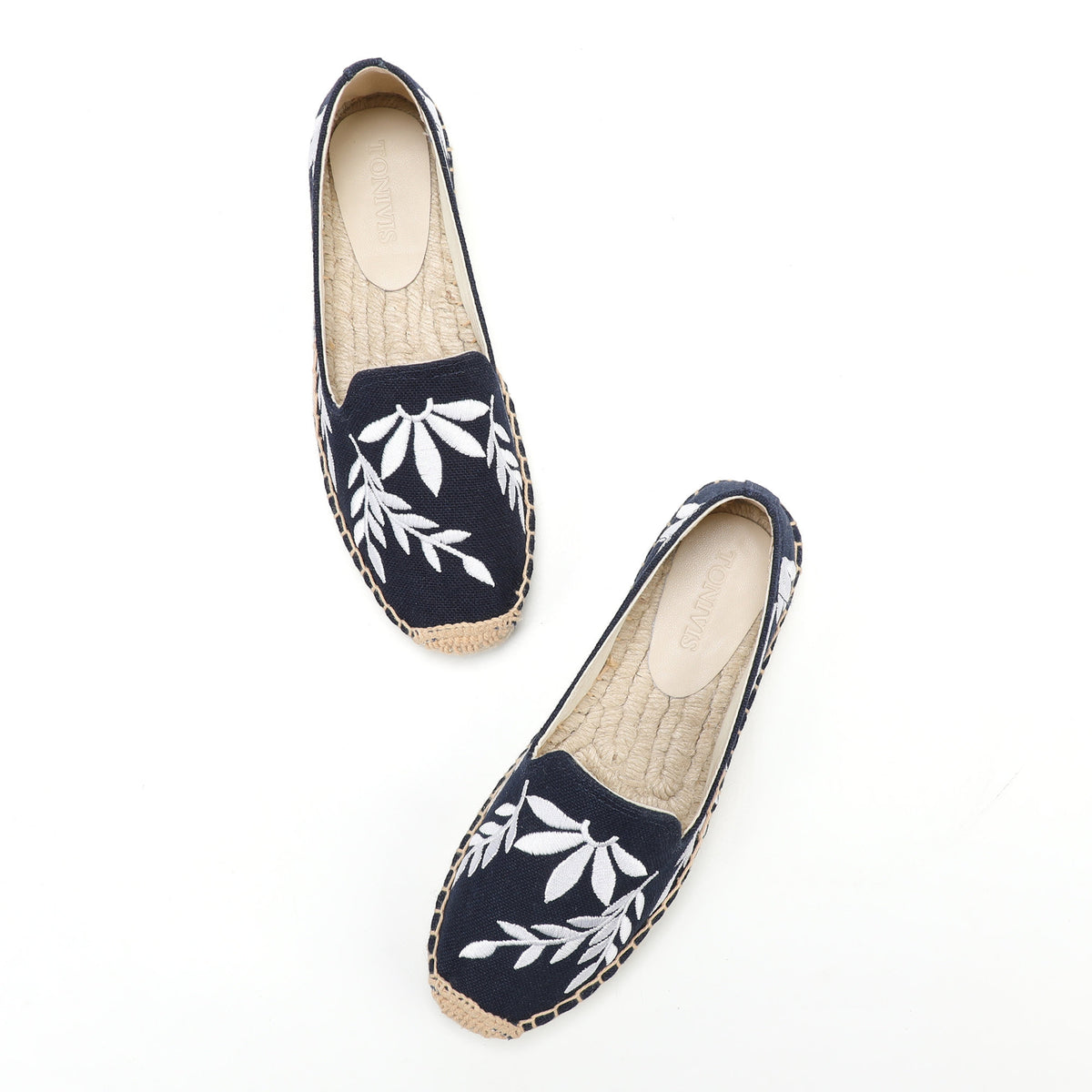Navy White Leaves women's platform espadrilles, style W-P9909