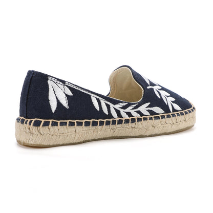 Navy White Leaves women's platform espadrilles, style W-P9909