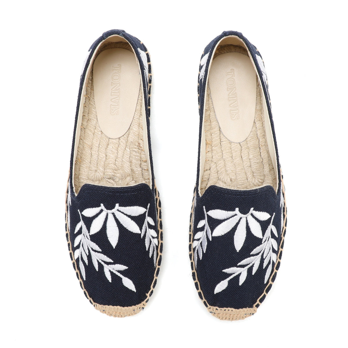 Navy White Leaves women's platform espadrilles, style W-P9909
