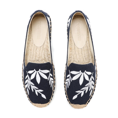 Navy White Leaves women's platform espadrilles, style W-P9909