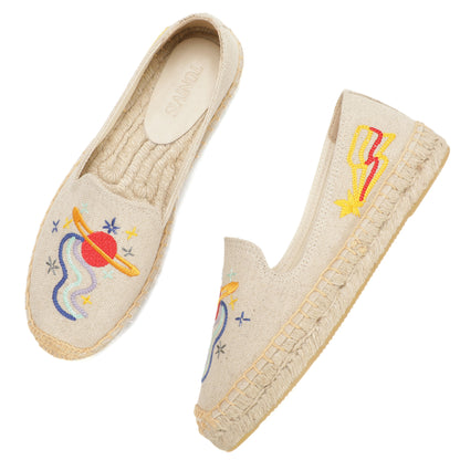 Beige Space women's platform espadrilles, style W-P9924