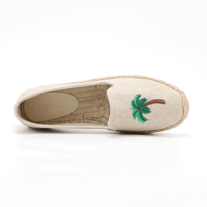 Beige Palm women's platform espadrilles, style W-P9939
