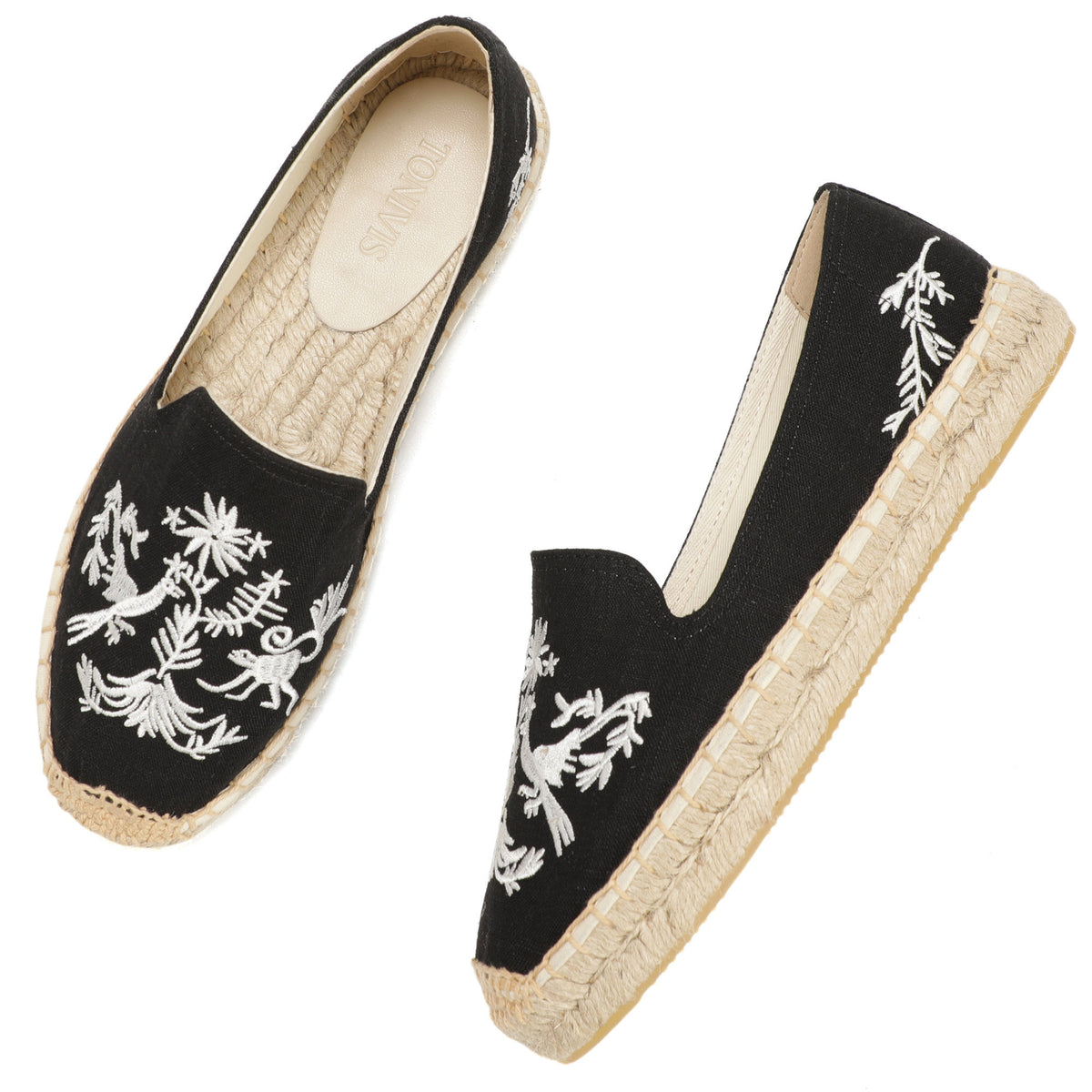 Black White Floral women's platform espadrilles, style W-P9942