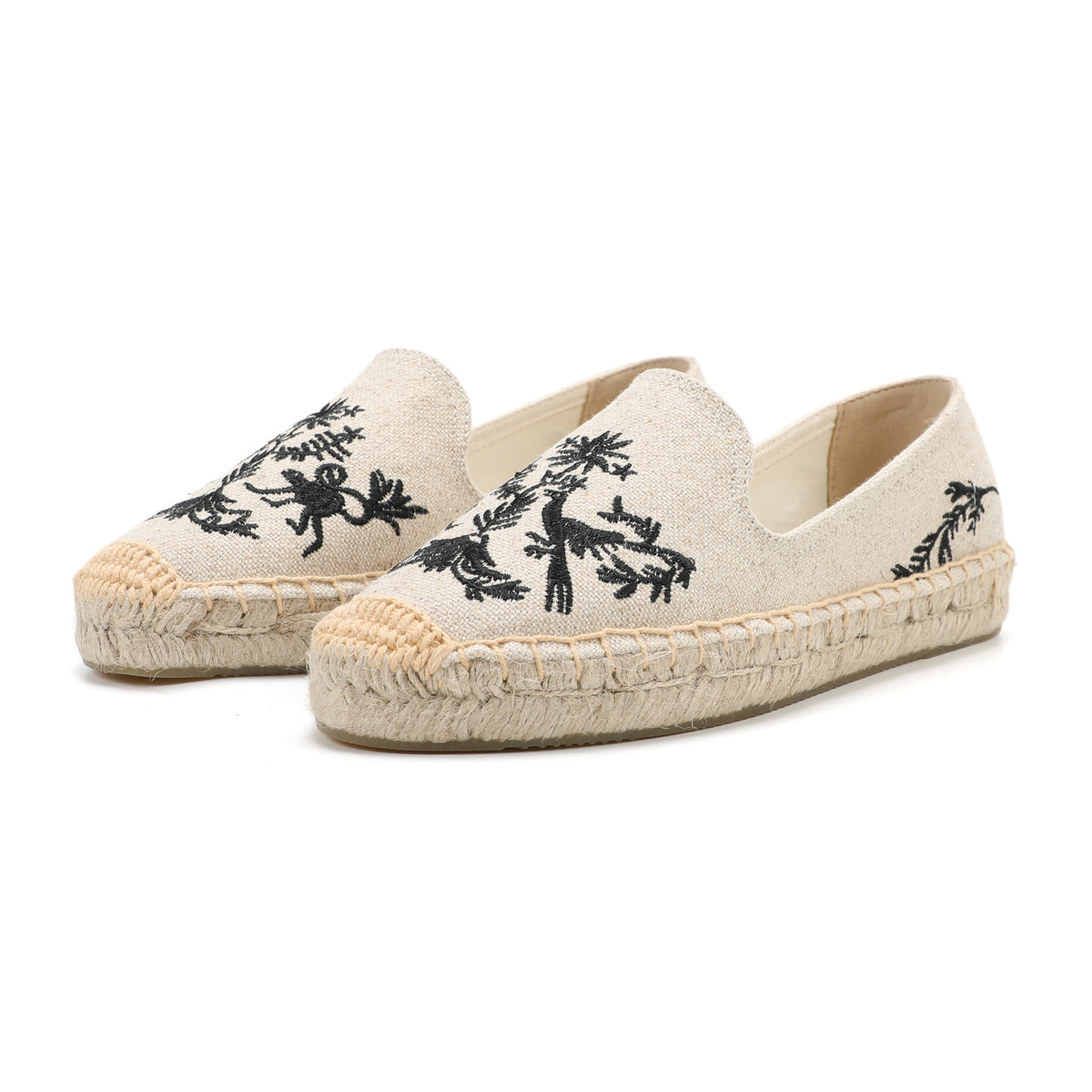 Beige Black Floral women's platform espadrilles, style W-P9943
