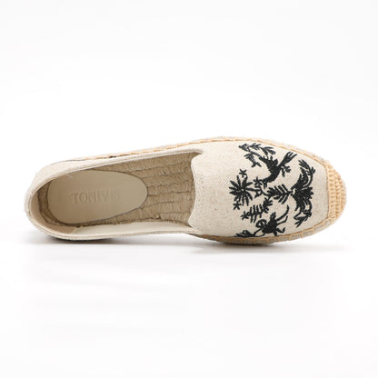 Beige Black Floral women's platform espadrilles, style W-P9943