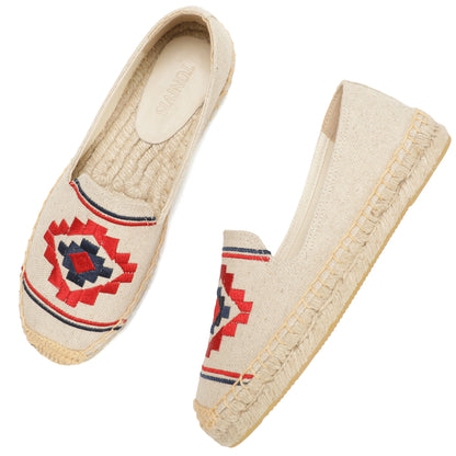 Beige Floral women's platform espadrilles, style W-P9945