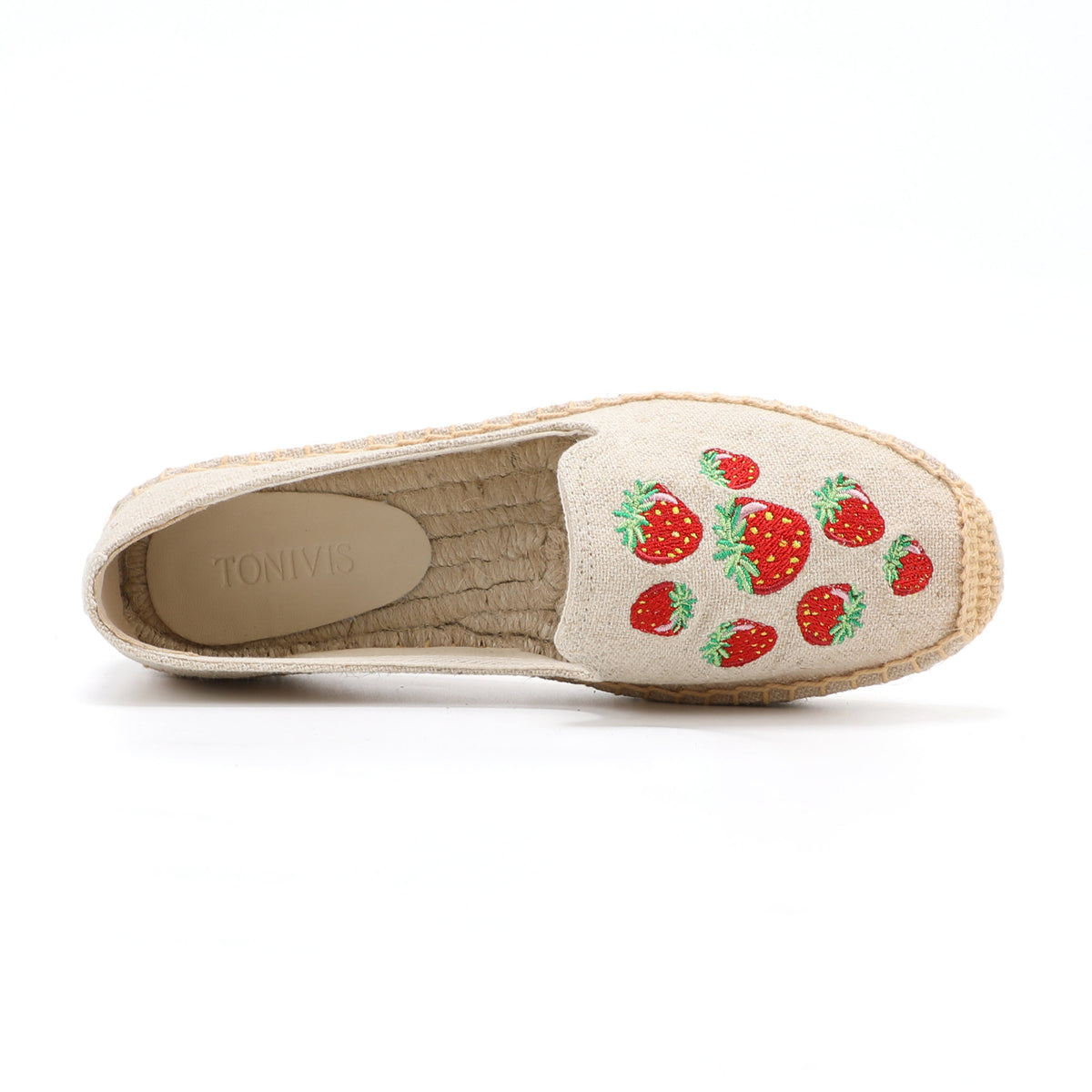 Beige Strawberry women's platform espadrilles, style W-P9954