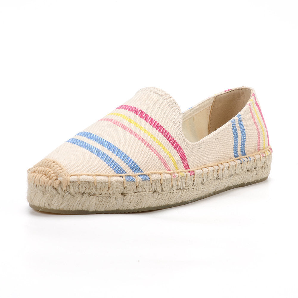 Beige Stripes women's platform espadrilles, style W-P9961