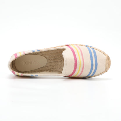 Beige Stripes women's platform espadrilles, style W-P9961