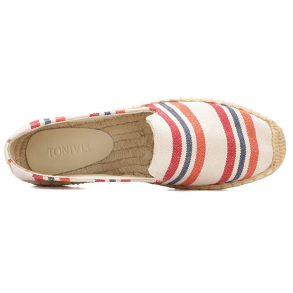 White Stripes women's platform espadrilles, style W-P9963