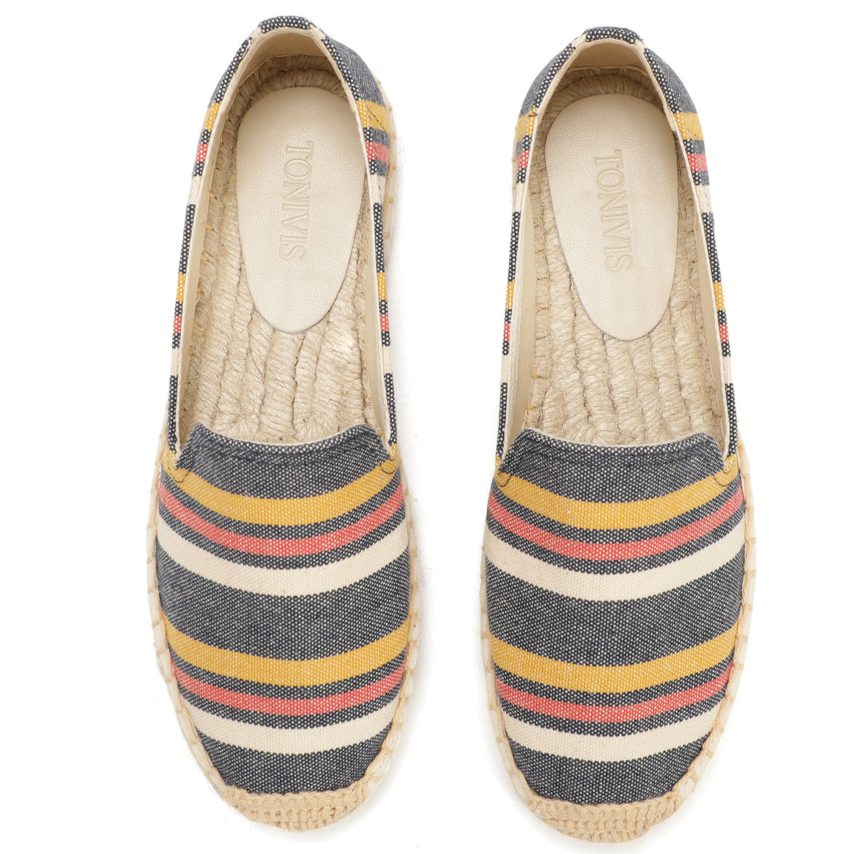 Navy Multicolor Stripes women's platform espadrilles, style W-P9964