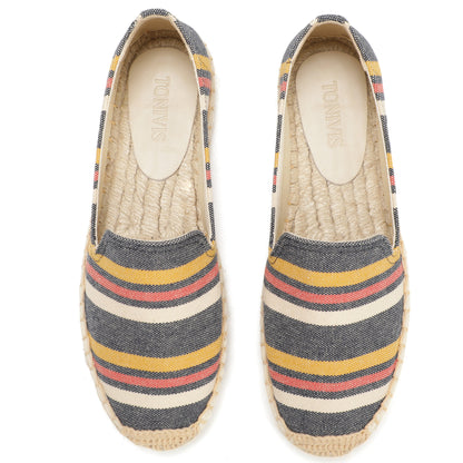 Navy Multicolor Stripes women's platform espadrilles, style W-P9964