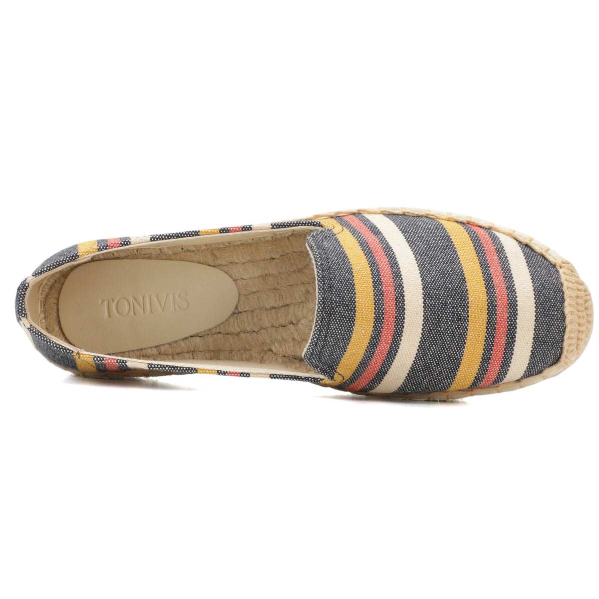 Navy Multicolor Stripes women's platform espadrilles, style W-P9964