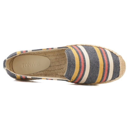 Navy Multicolor Stripes women's platform espadrilles, style W-P9964