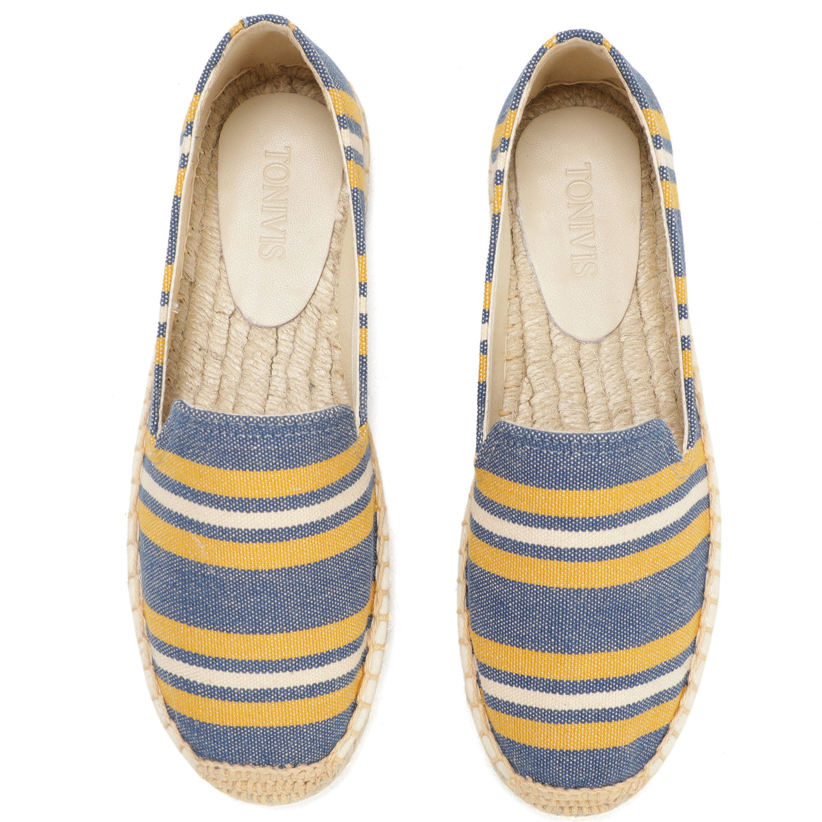 Blue Orange Stripes women's platform espadrilles, style W-P9965