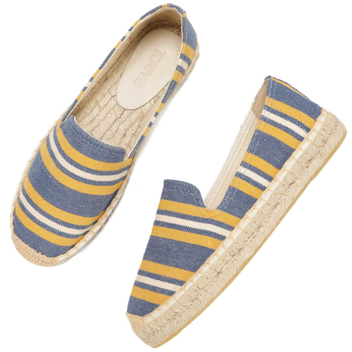 Blue Orange Stripes women's platform espadrilles, style W-P9965