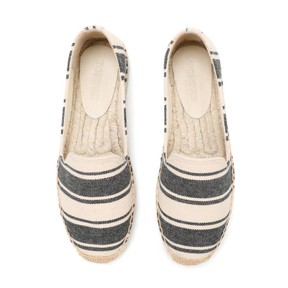 Beige Black Stripes women's platform espadrilles, style W-P9969
