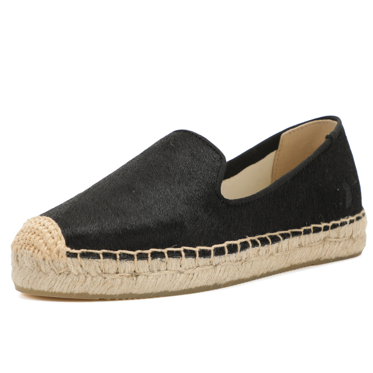 Black Pony Hair women's platform espadrilles, style W-P9975