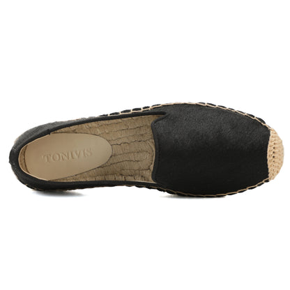 Black Pony Hair women's platform espadrilles, style W-P9975
