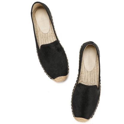 Black Pony Hair women's platform espadrilles, style W-P9975