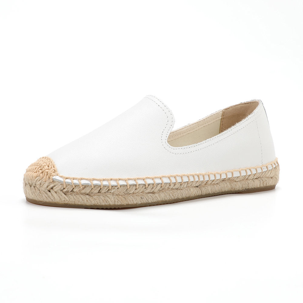 White Leather women's platform espadrilles, style W-P9976