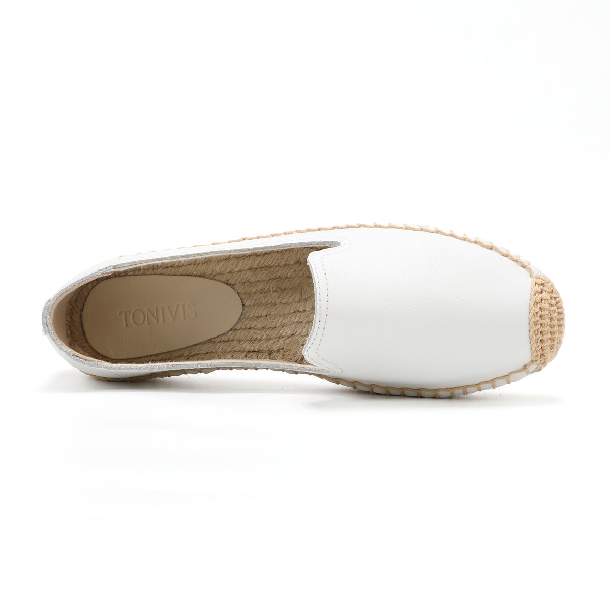 White Leather women's platform espadrilles, style W-P9976