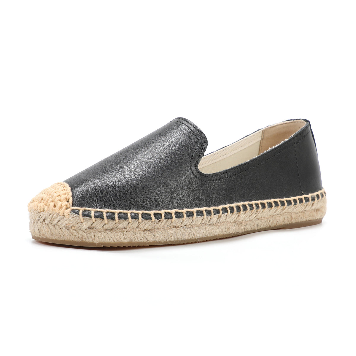Black Leather women's platform espadrilles, style W-P9977