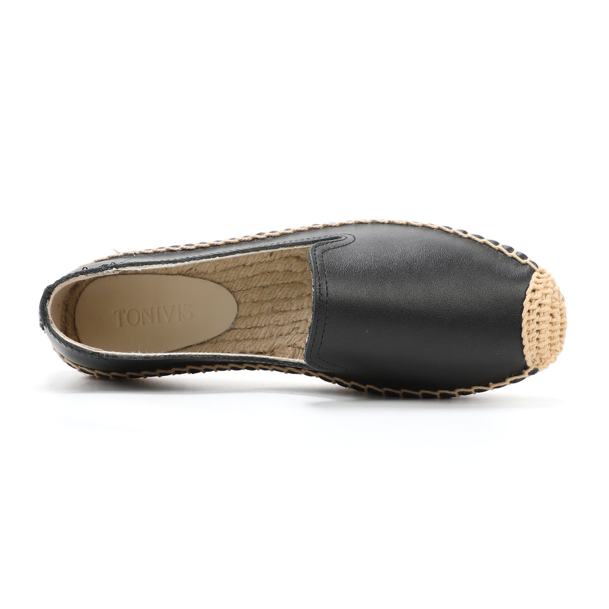 Black Leather women's platform espadrilles, style W-P9977