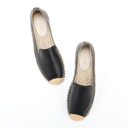 Black Leather women's platform espadrilles, style W-P9977