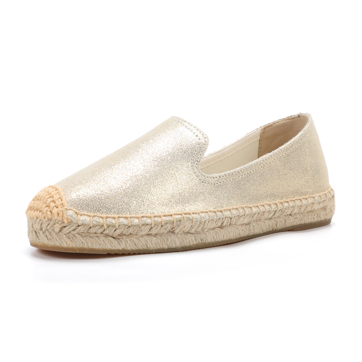 Gold Leather women's platform espadrilles, style W-P9978