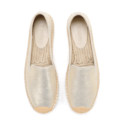 Gold Leather women's platform espadrilles, style W-P9978