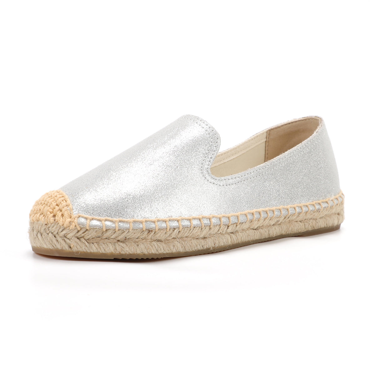 Silver Leather women's platform espadrilles, style W-P9979