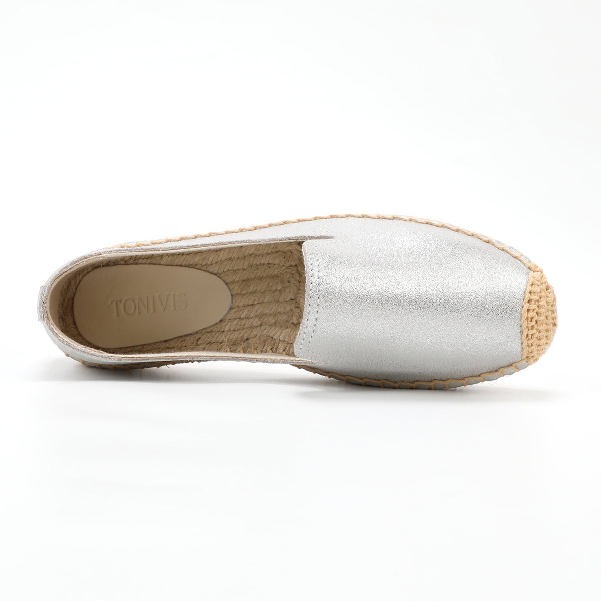 Silver Leather women's platform espadrilles, style W-P9979