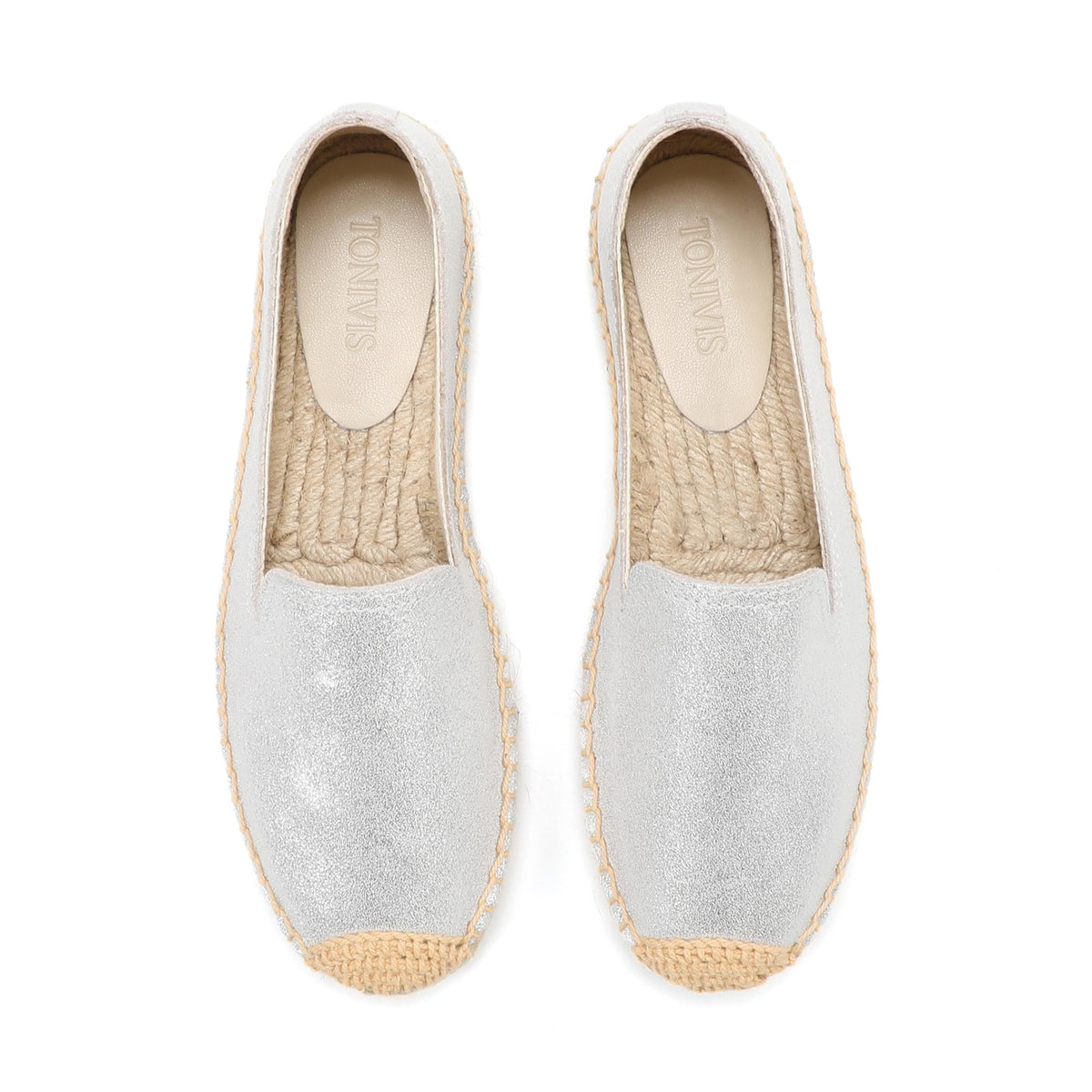 Silver Leather women's platform espadrilles, style W-P9979