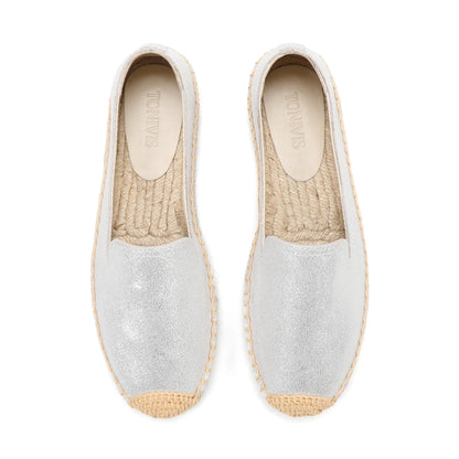 Silver Leather women's platform espadrilles, style W-P9979