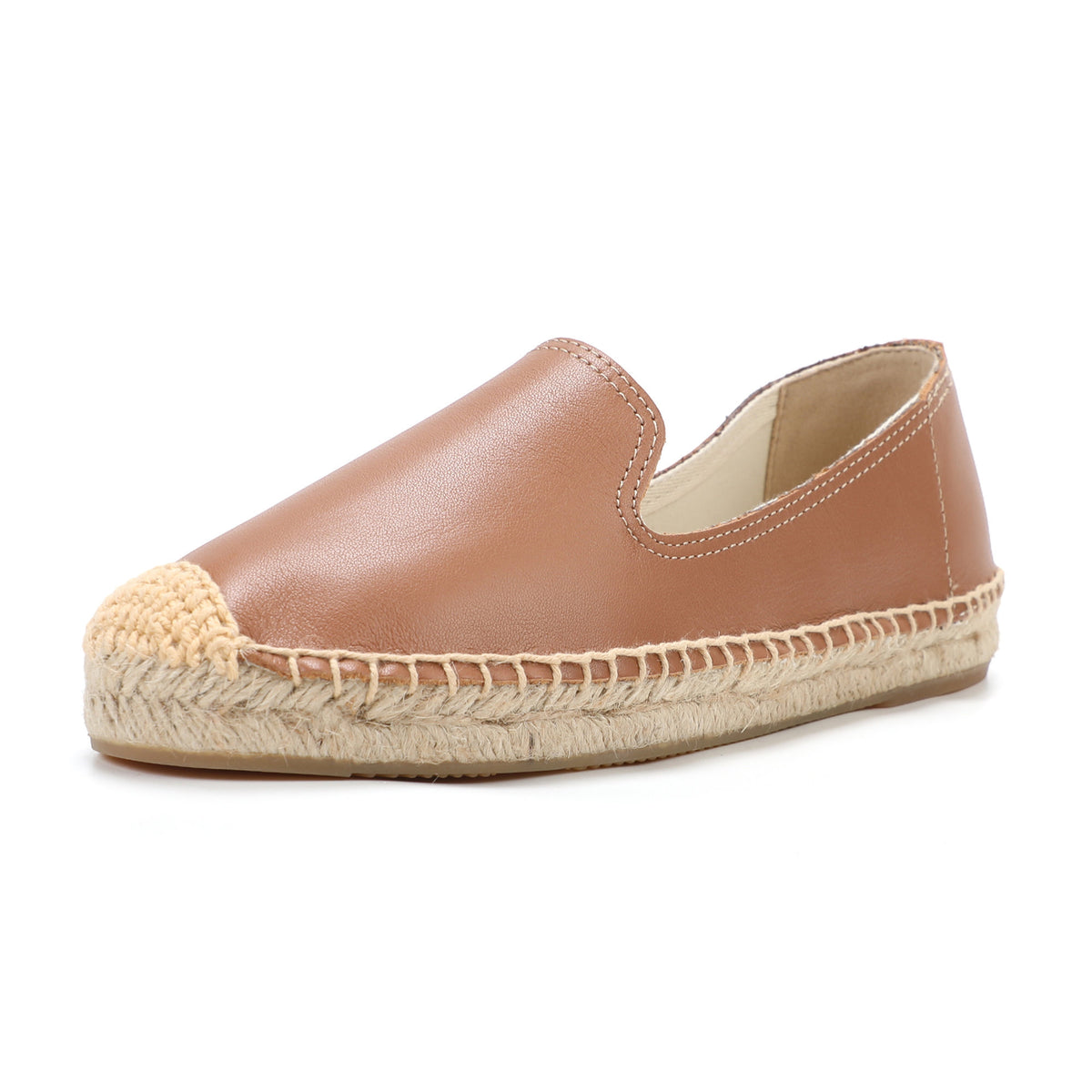 Brown Leather women's platform espadrilles, style W-P9980