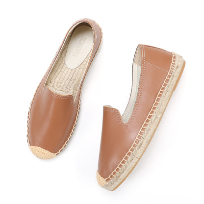 Brown Leather women's platform espadrilles, style W-P9980