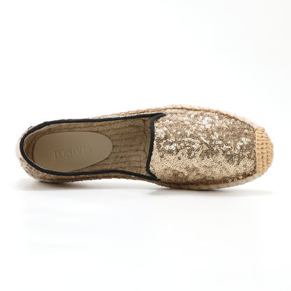 Gold Sequin women's platform espadrilles, style W-P9981