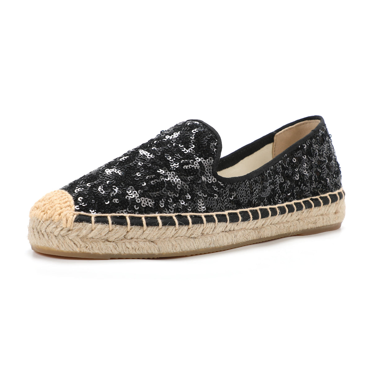 Black Sequin women's platform espadrilles, style W-P9982