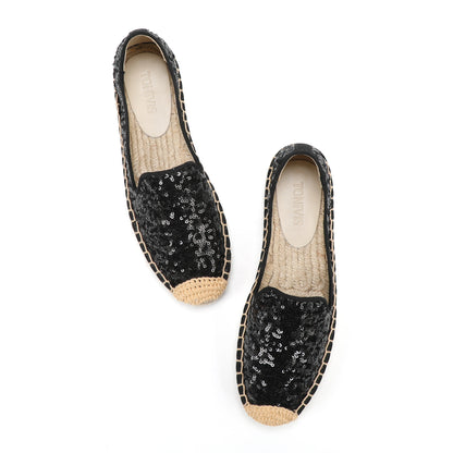 Black Sequin women's platform espadrilles, style W-P9982